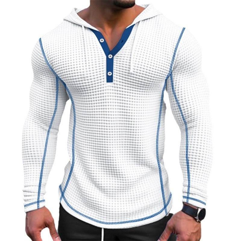 Men's Waffle Button Hoodie T-Shirt Top - Casual Long Sleeve Fashion - Buy Center