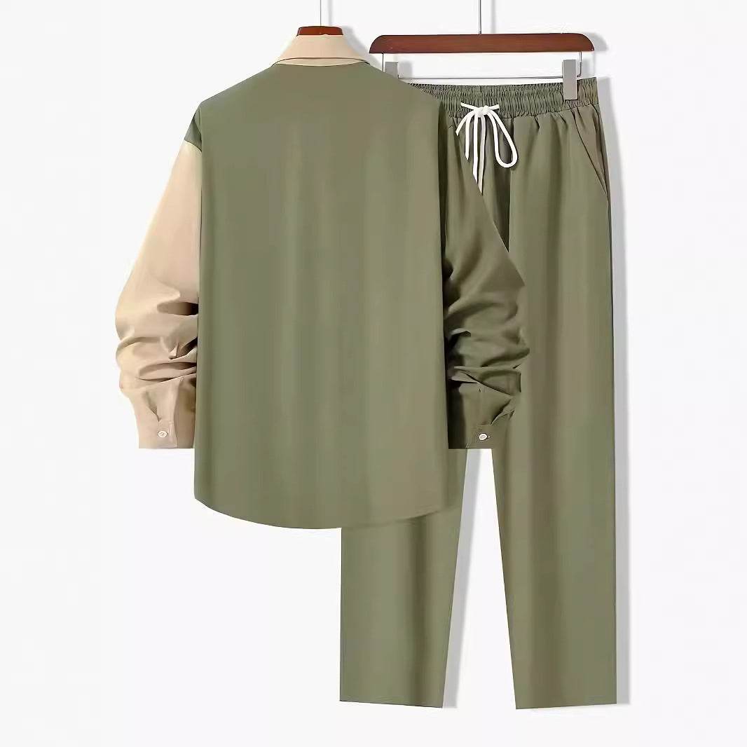 Buycenter Men's Casual Army Green Shirt Pants Suit - Short Sleeve Style - Buy Center