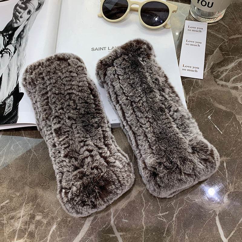 Sweet Warm Rex Rabbit Fur Gloves - Cozy Half Finger Design for Winter - Buy Center