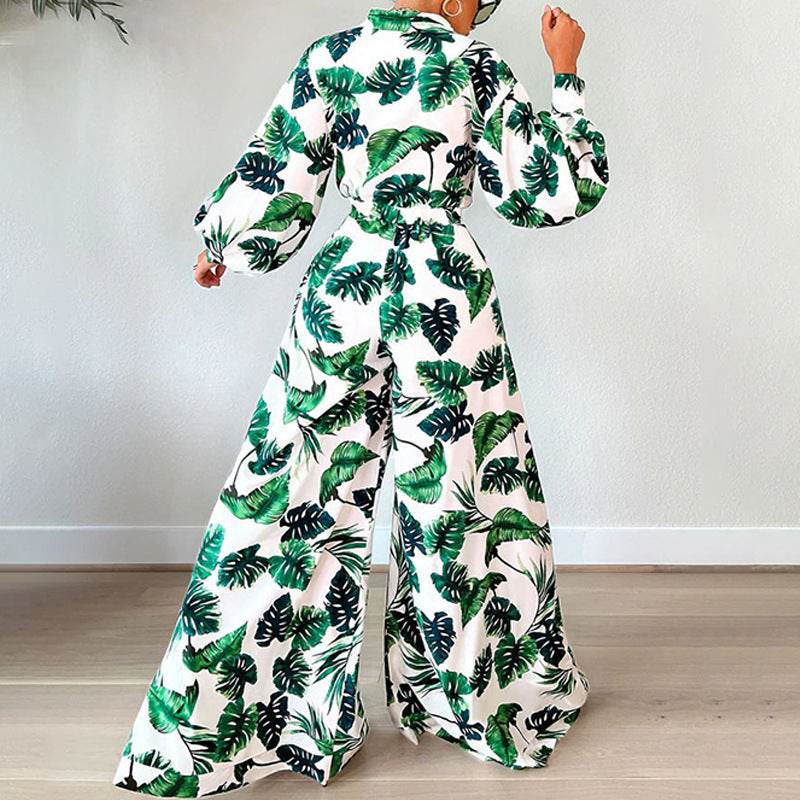 Buycenter Women's Casual Printed Jumpsuit - Long Sleeve Trousers Suit - Buy Center