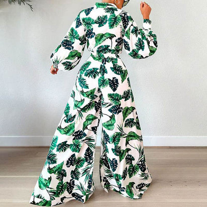 Buycenter Women's Casual Printed Jumpsuit - Long Sleeve Trousers Suit - Buy Center