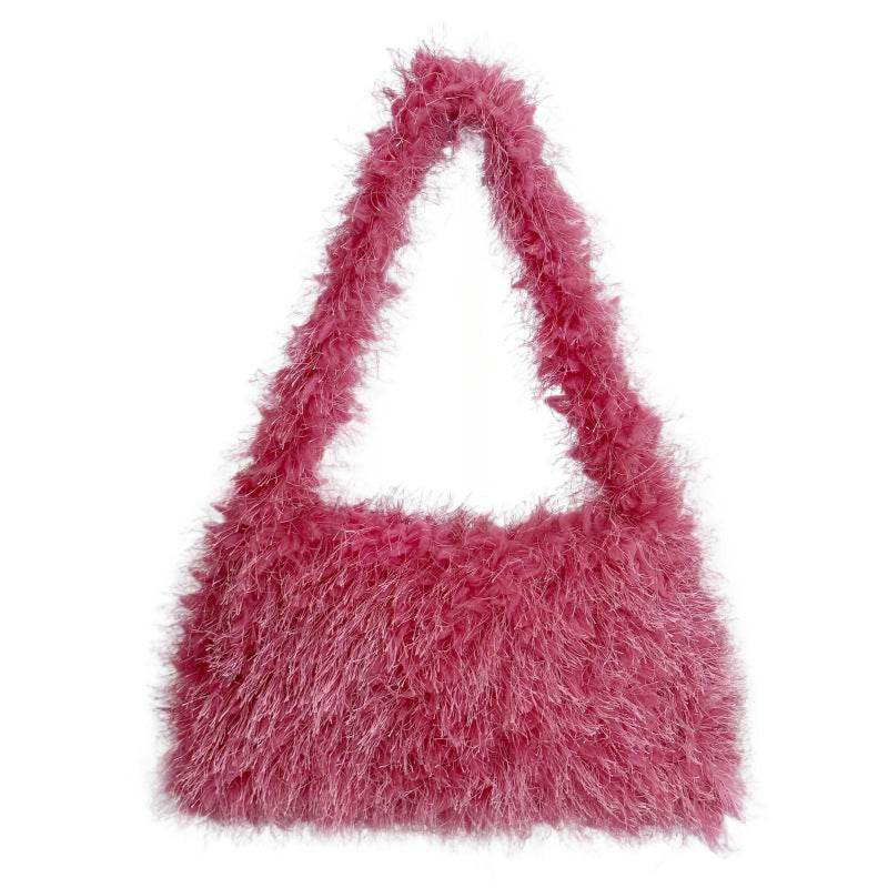 Versatile Candy Colored Handheld Tassel Bag - Fresh Plush Clutch - Buy Center