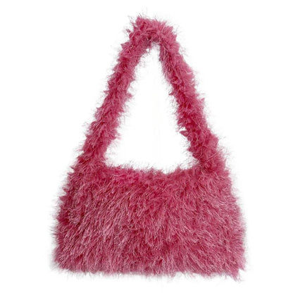 Versatile Candy Colored Handheld Tassel Bag - Fresh Plush Clutch - Buy Center