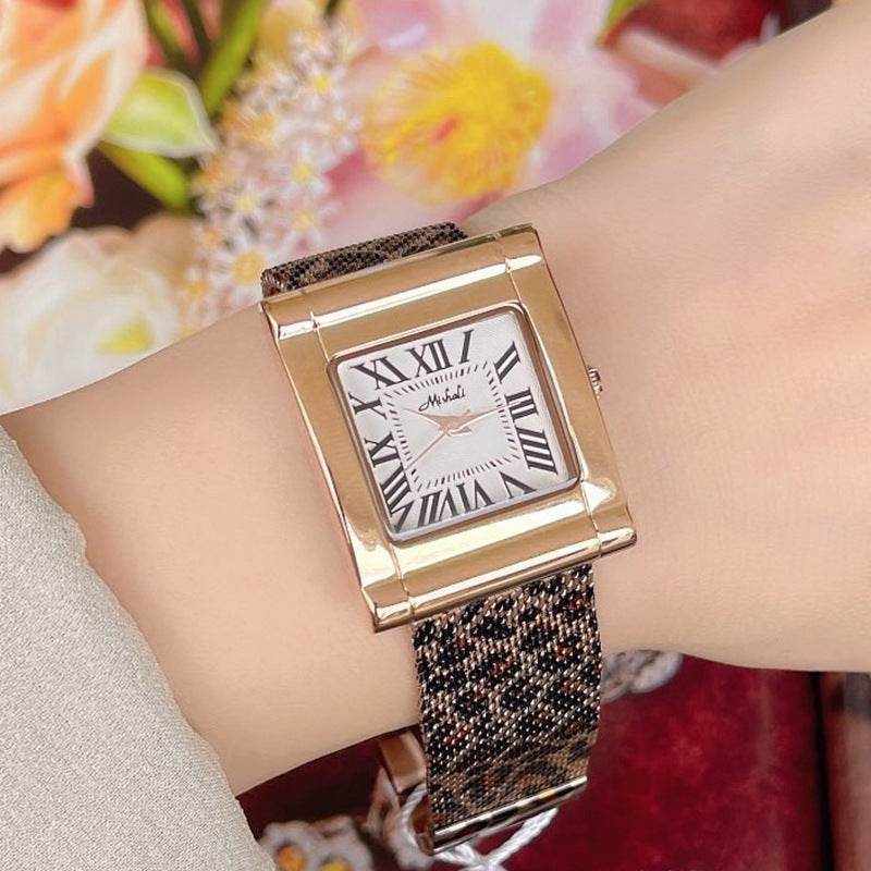 Fashion Steel Belt Leopard Print Square Watch - Waterproof & Stylish for Women - Buy Center