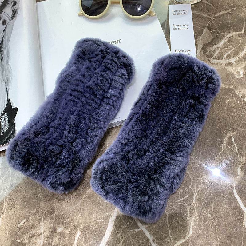 Sweet Warm Rex Rabbit Fur Gloves - Cozy Half Finger Design for Winter - Buy Center