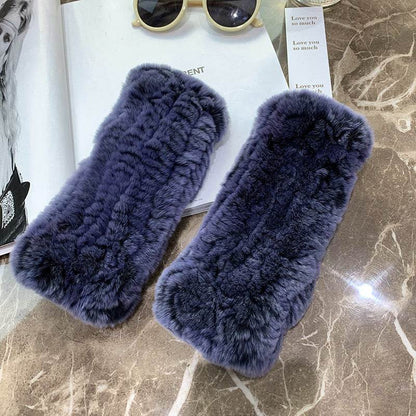 Sweet Warm Rex Rabbit Fur Gloves - Cozy Half Finger Design for Winter - Buy Center