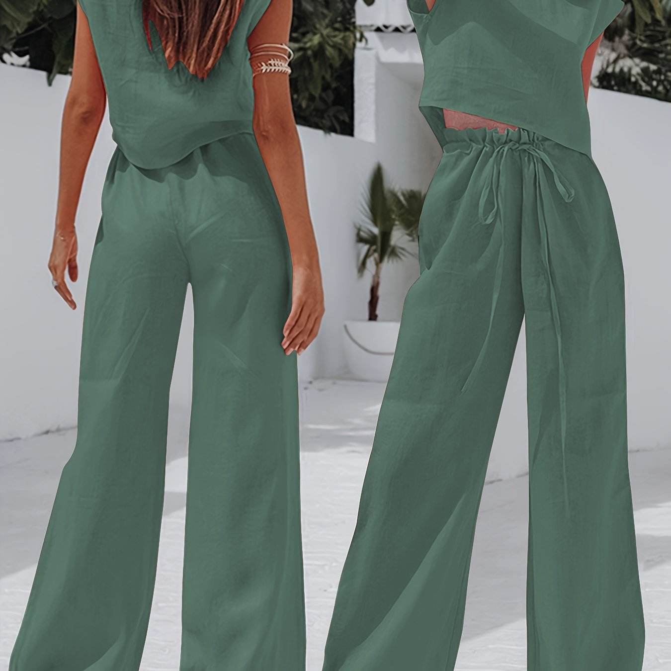 Women’s Linen Wide Leg Pants Set - Loose Fit, Chic Casual Style - Buy Center