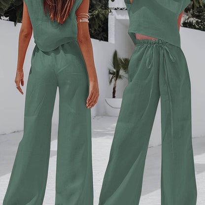 Women’s Linen Wide Leg Pants Set - Loose Fit, Chic Casual Style - Buy Center