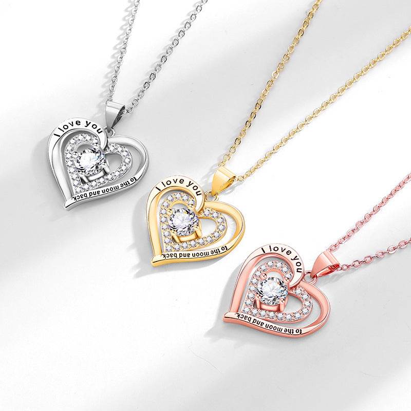 Buycenter Women's Heart-Shaped Birthstone Necklace - Double Weight with Diamond - Buy Center