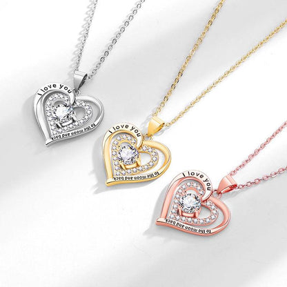 Buycenter Women's Heart-Shaped Birthstone Necklace - Double Weight with Diamond - Buy Center