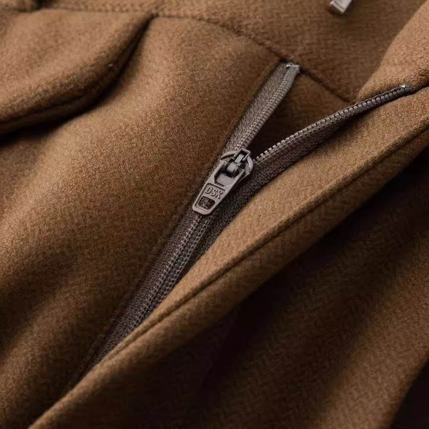 Buycenter Men's High Waist Retro Trousers - Casual Pants in Camel & Black - Buy Center