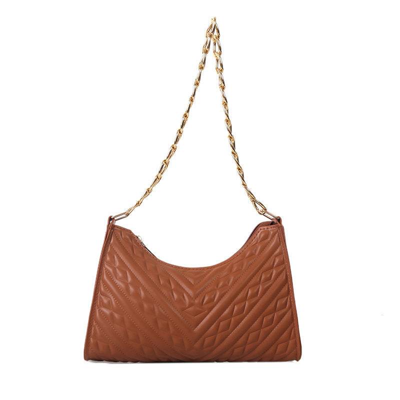 Buycenter Pleated Chain Baguette Shoulder Bag - Stylish PU Evening Accessory - Buy Center