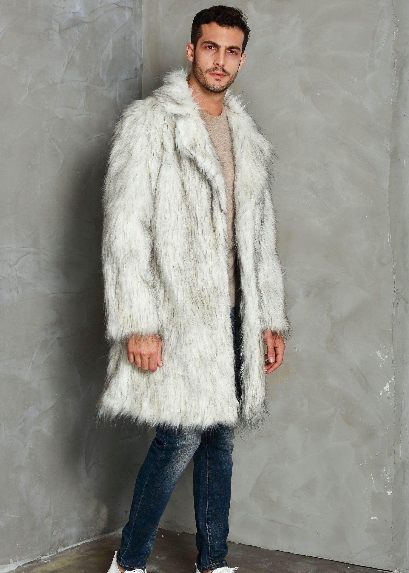Men's Tailored Faux Fur Coat - Trendy Black & White Wool Blend 2025 - Buy Center