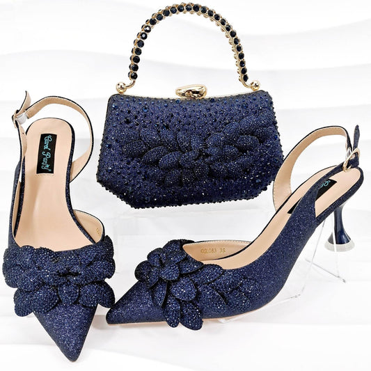 Handmade Leaf Decorative Evening Shoes Bag Set – Stylish Wine Glass Heel - Buy Center