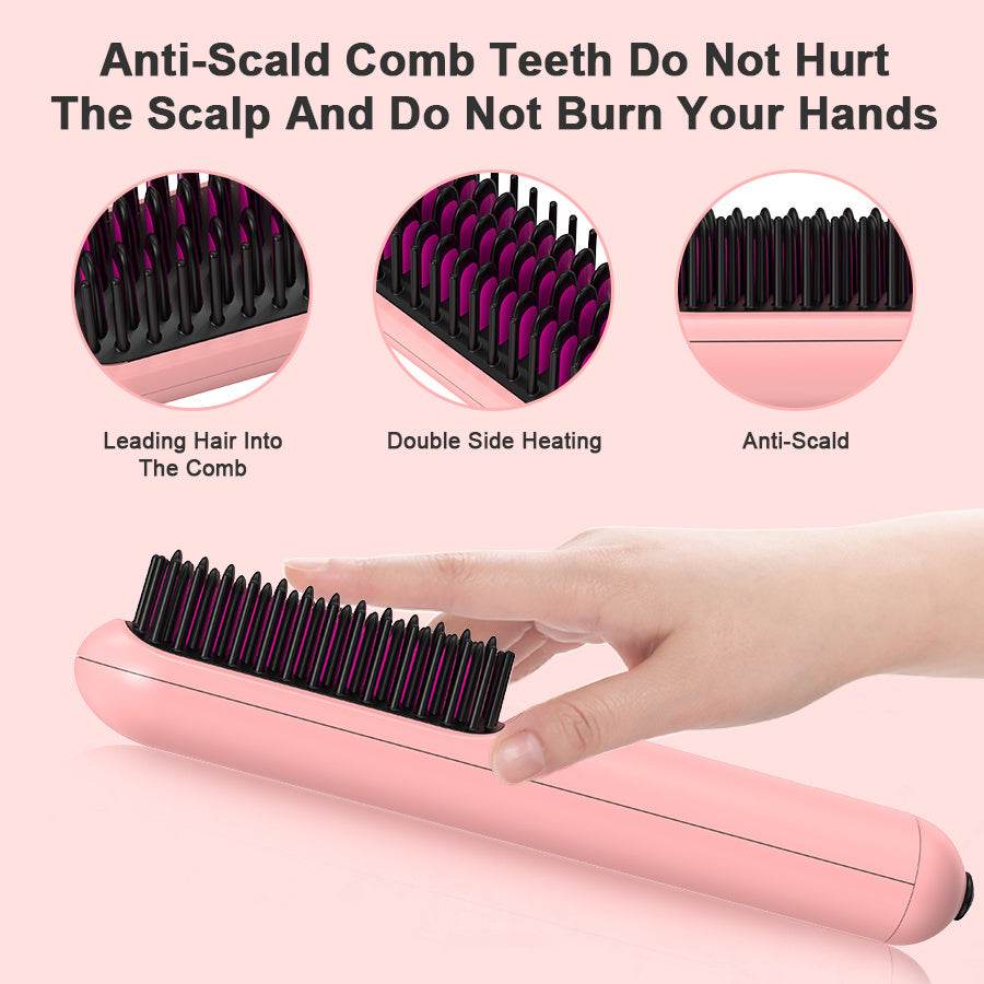 Portable USB Rechargeable Hair Straightener Brush - 2-in-1 Comb for Men & Women - Buy Center