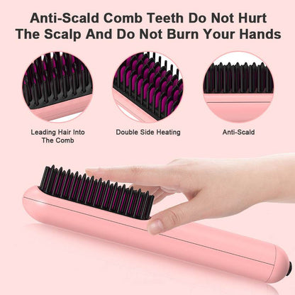 Portable USB Rechargeable Hair Straightener Brush - 2-in-1 Comb for Men & Women - Buy Center