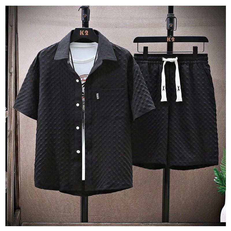 Buycenter Men's Casual Short-Sleeved Summer Suit - Loose Fit, Geometric Style - Buy Center
