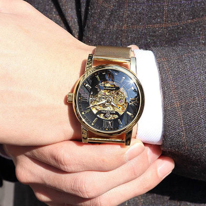 Automatic Mechanical Men's Watch - Luminous Display & Woven Mesh Belt - Buy Center