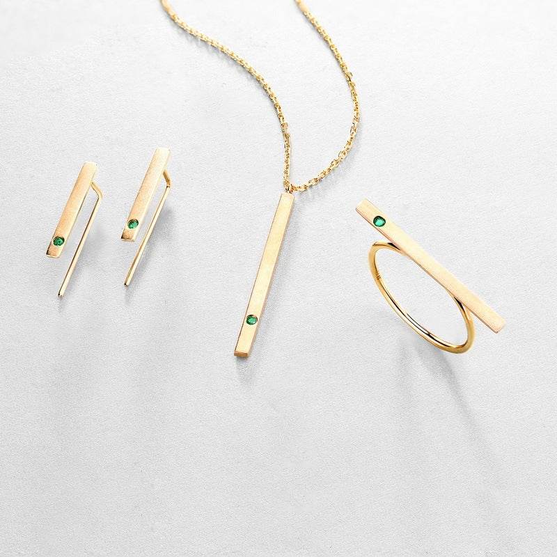 Natural Emerald 14K Gold Earrings - Minimalist Geometric Design - Buy Center