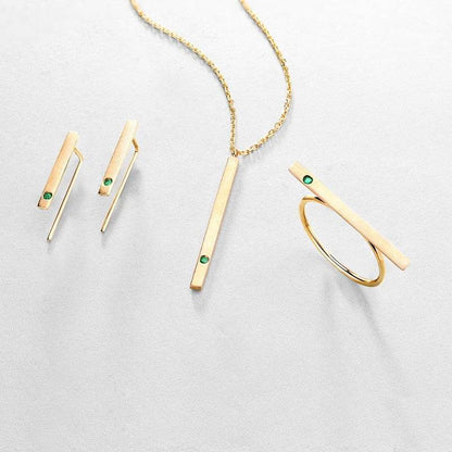 Natural Emerald 14K Gold Earrings - Minimalist Geometric Design - Buy Center