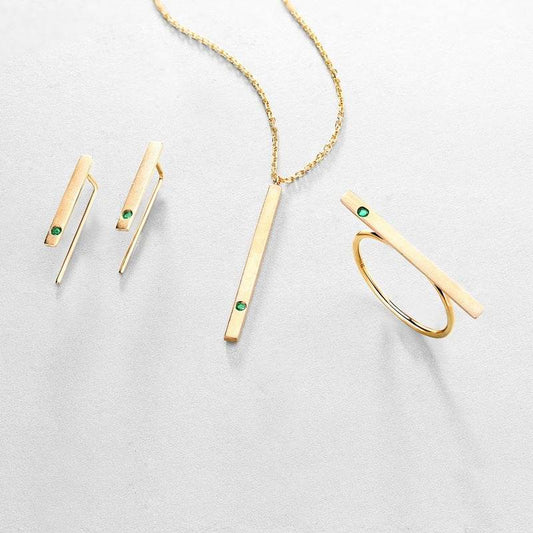 Natural Emerald 14K Gold Earrings - Minimalist Geometric Design - Buy Center