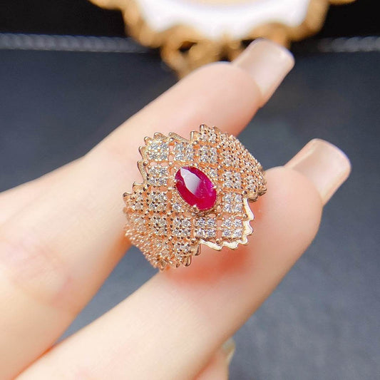 Buy Center S925 Silver Ring - Natural Burnt Ruby Main Stone 4x6 - Buy Center