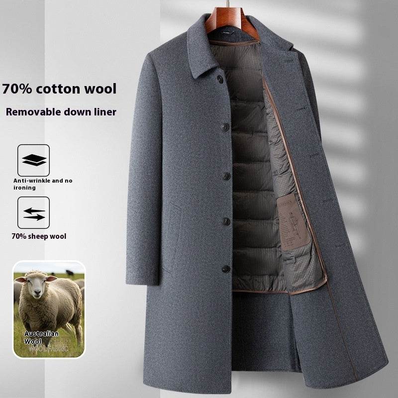 Buycenter Men's Double-Sided Wool Overcoat with Removable Down Liner - Buy Center