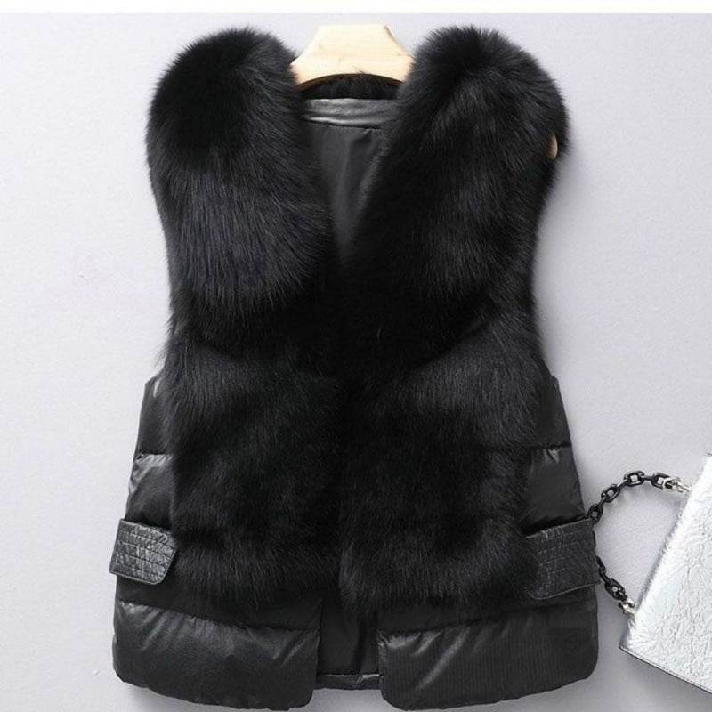Women's Winter Short Down Jacket - Imitation Fox Fur Vest, Stylish & Warm - Buy Center