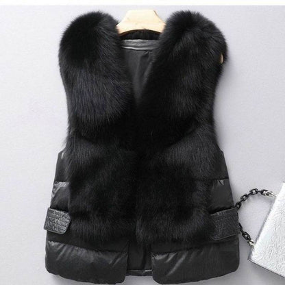 Women's Winter Short Down Jacket - Imitation Fox Fur Vest, Stylish & Warm - Buy Center
