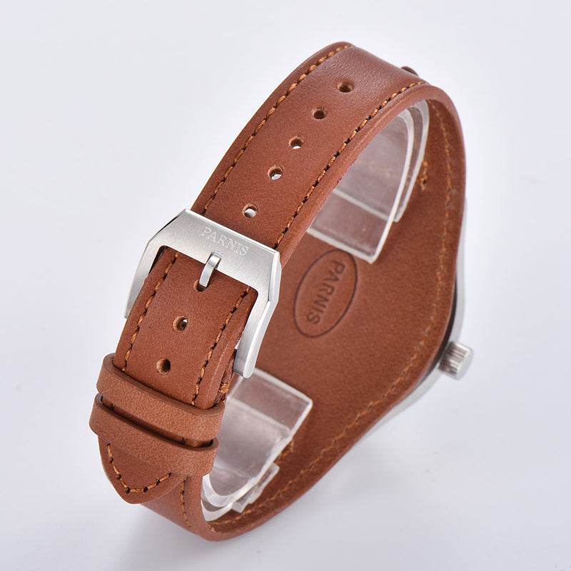 Buycenter Luminous Mechanical Watch - Casual Brown Leather Strap, 44mm Dial - Buy Center