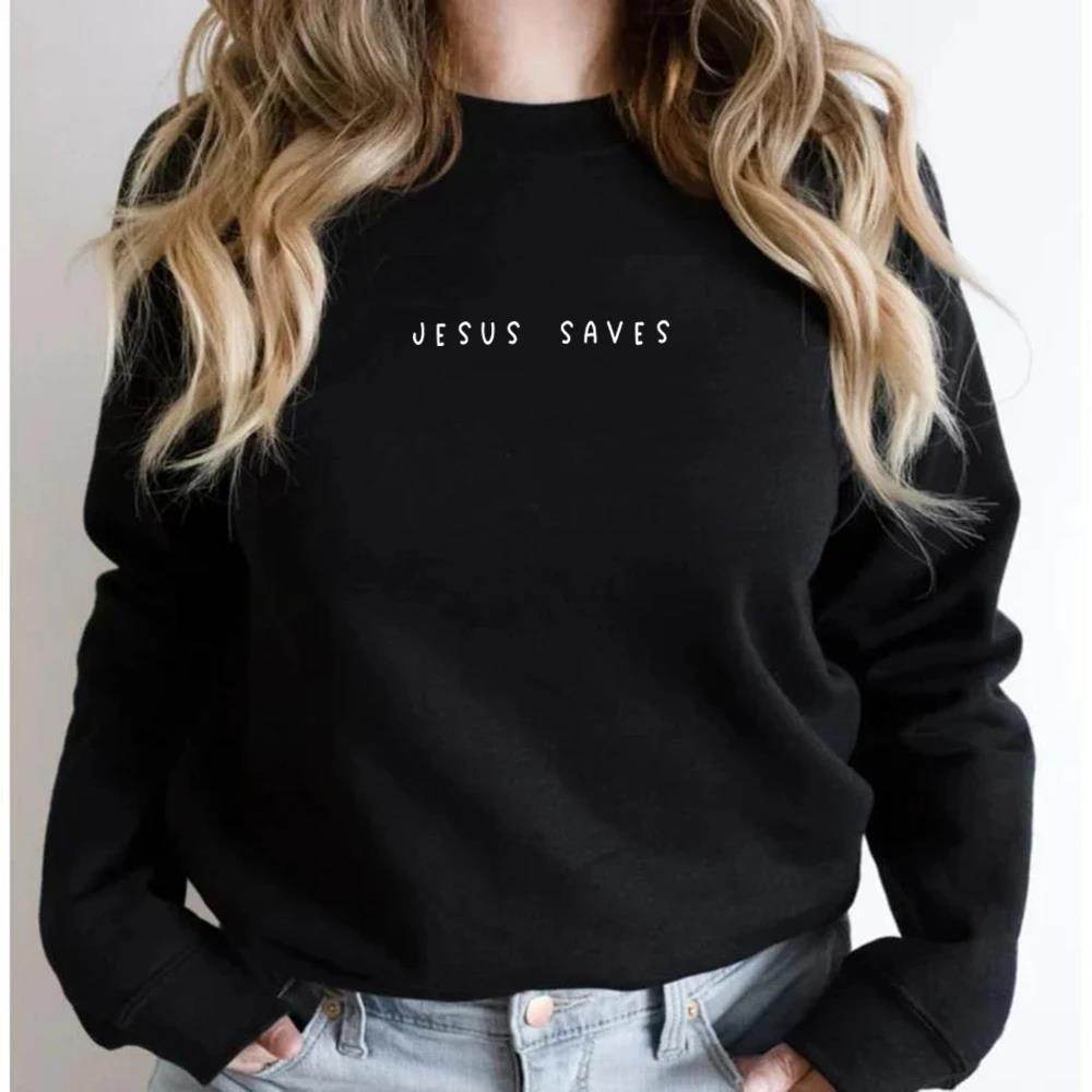 Jesus Saves Christian Sweatshirt - Trendy Women's Faith Top for Comfort - Buy Center