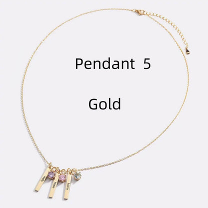 Personalized Mini Bar Birthday Stone Necklace - Custom Stainless Steel Pendant - Buy Center