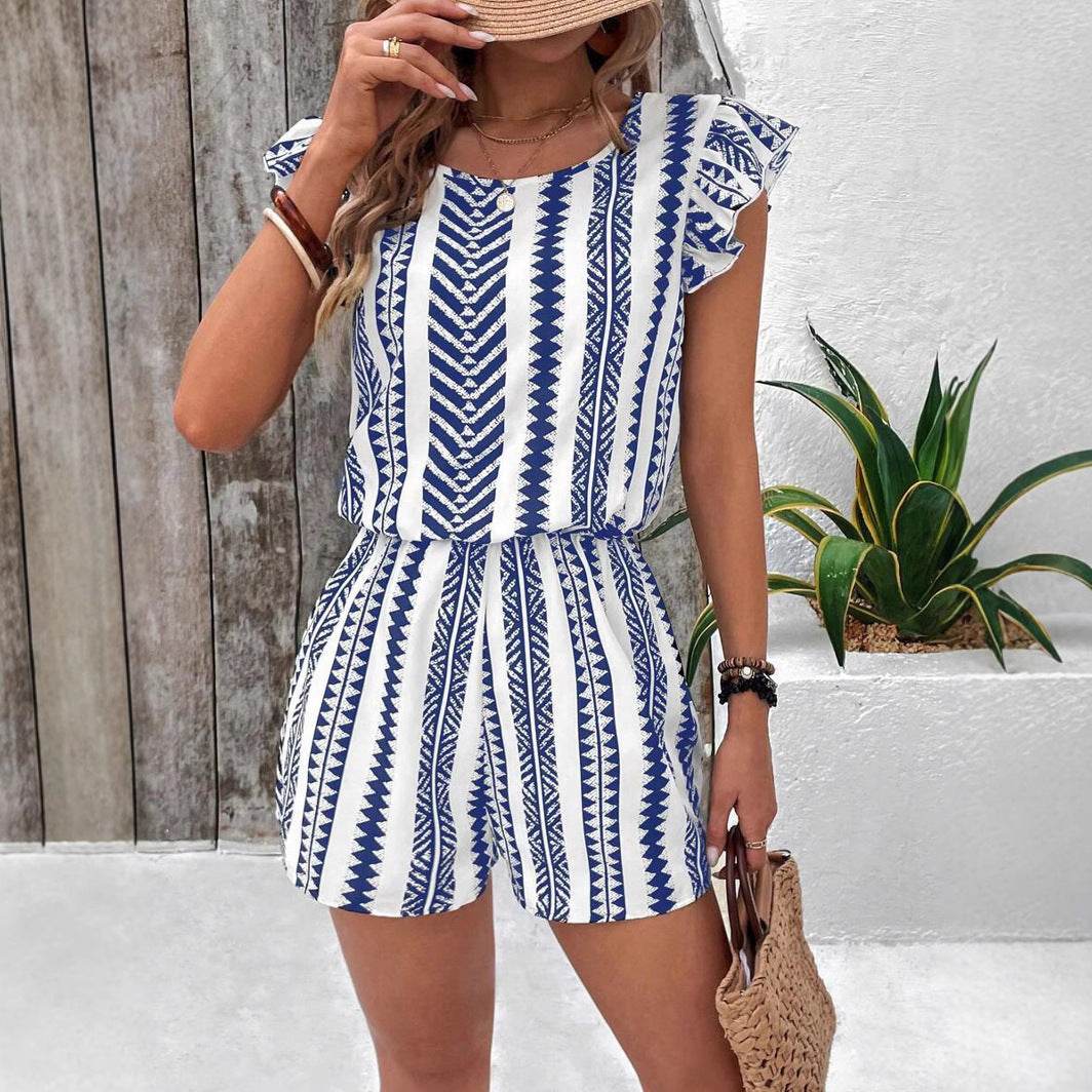 Buycenter Floral Print Ruffled Jumpsuit - Stylish Mid Waist Romper - Buy Center