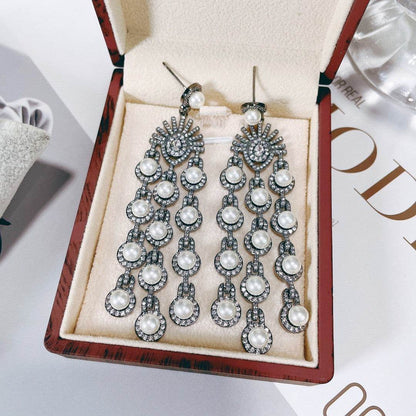 Stunning Micro Inlay Zircon Beaded Fringe Earrings - Elegant Bridal Jewelry - Buy Center
