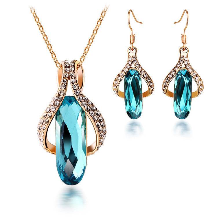 Elegant Gold-Plated Diamond Earrings Pendant Set - Premium Women's Jewelry - Buy Center
