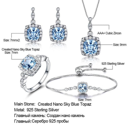 925 Sterling Silver Necklace Set - Elegant Sky Blue Topaz Gift Collection - Buy Center