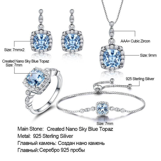 925 Sterling Silver Necklace Set - Elegant Sky Blue Topaz Gift Collection - Buy Center