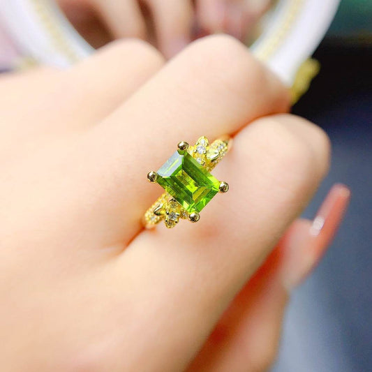 Buycenter Natural Peridot Ring - S925 Silver Polished Jewelry - Buy Center