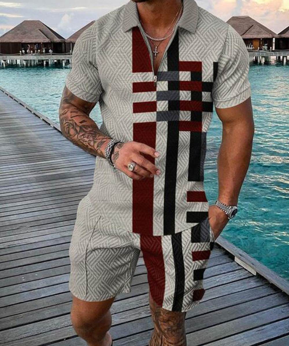 Buycenter Men's Summer Polo Shirt Suit - Plus Size Geometric Fashion - Buy Center