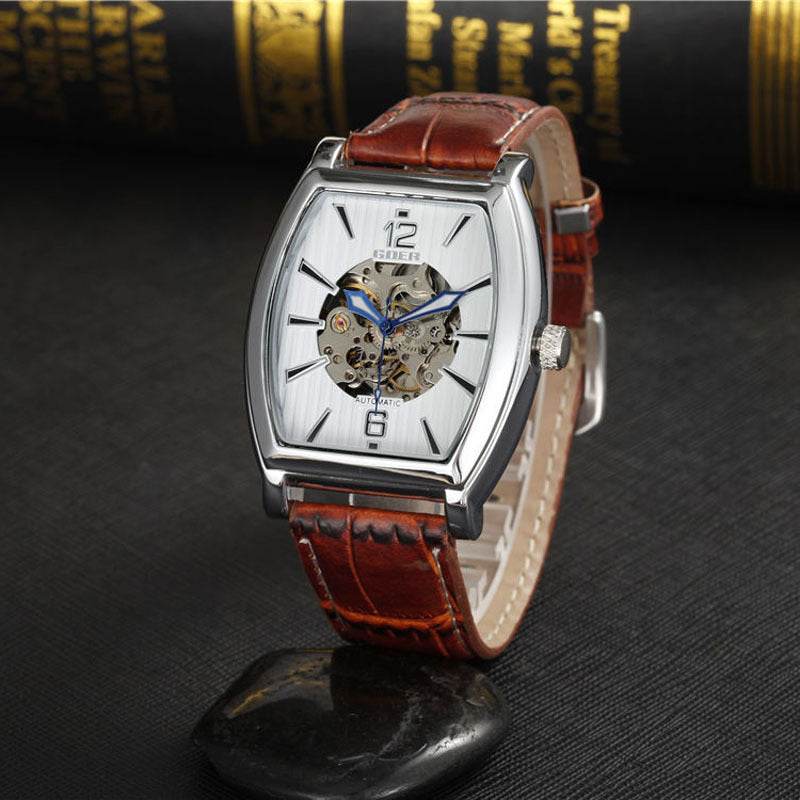 Buy Center Square Leather Mechanical Watch - Elegant Tourbillon Design - Buy Center