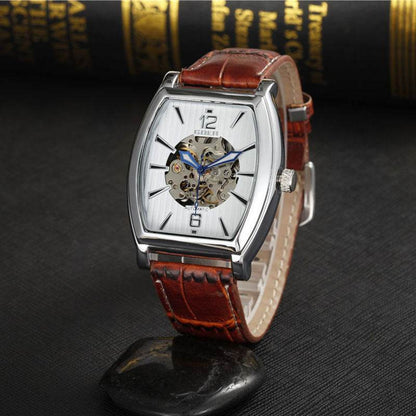 Buy Center Square Leather Mechanical Watch - Elegant Tourbillon Design - Buy Center