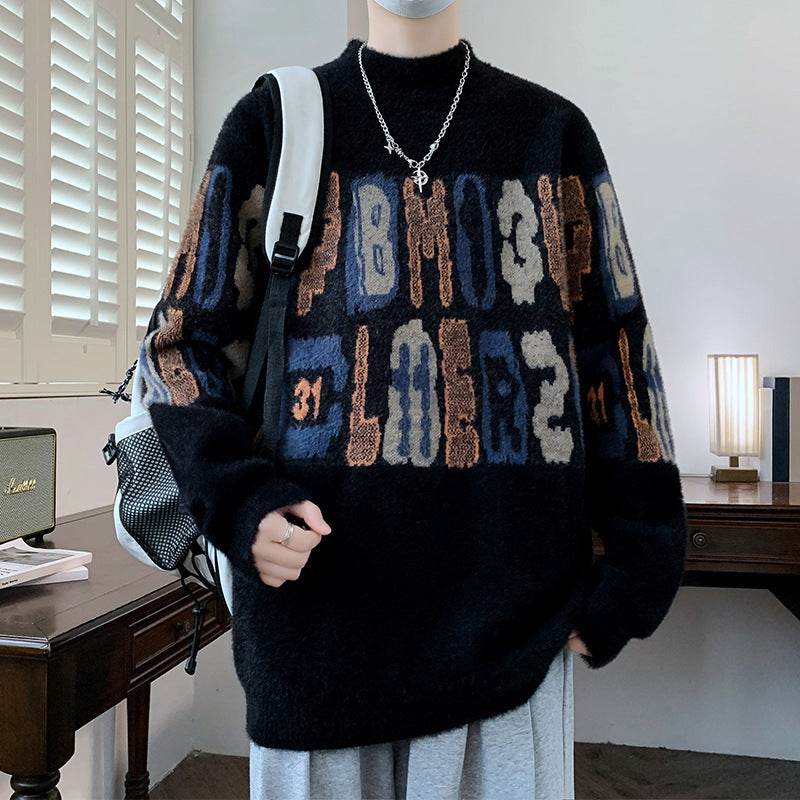 Men's Thickened Mink Fur Sweater - Loose Fit, Half-High Collar Style - Buy Center