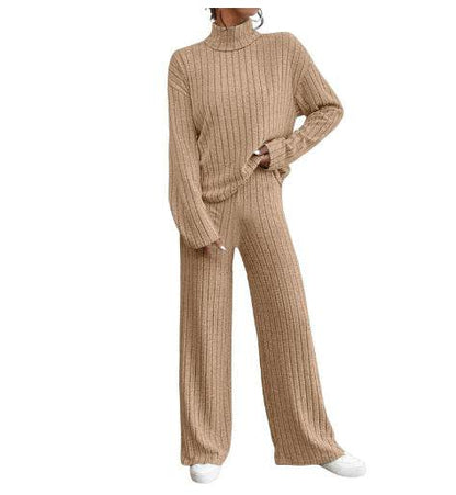 Buycenter Women's Turtleneck Knitting Set - Long Sleeve & Loose Trousers - Buy Center