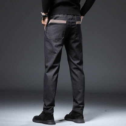 Slim Straight Men’s Pants - High Waist Embroidery Trend in Black and Blue - Buy Center