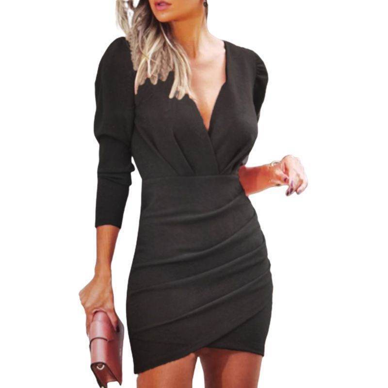 Buycenter Women's Thin Long Sleeve Dress - Solid Color Evening Wear - Buy Center