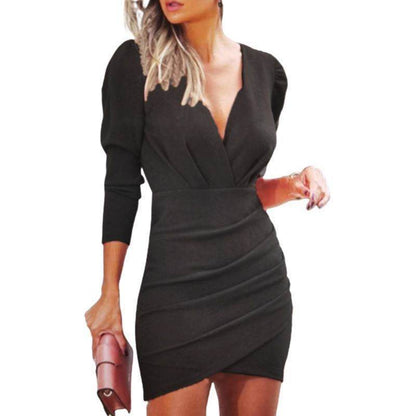 Buycenter Women's Thin Long Sleeve Dress - Solid Color Evening Wear - Buy Center