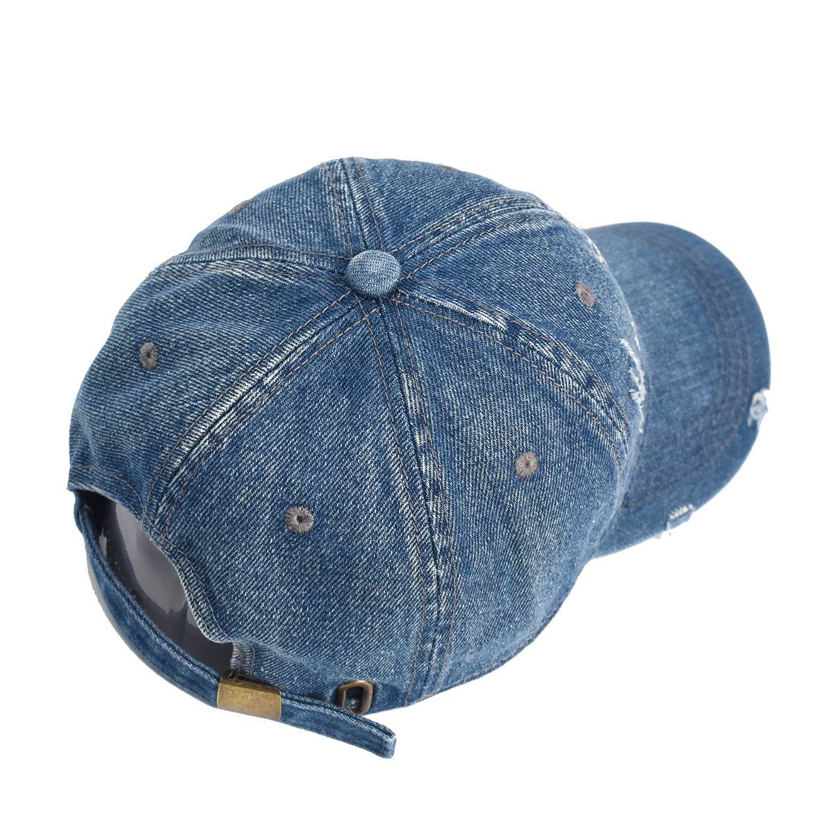 Retro Ripped Letters Baseball Hat - Stylish Cotton Sunshade Sky Blue - Buy Center