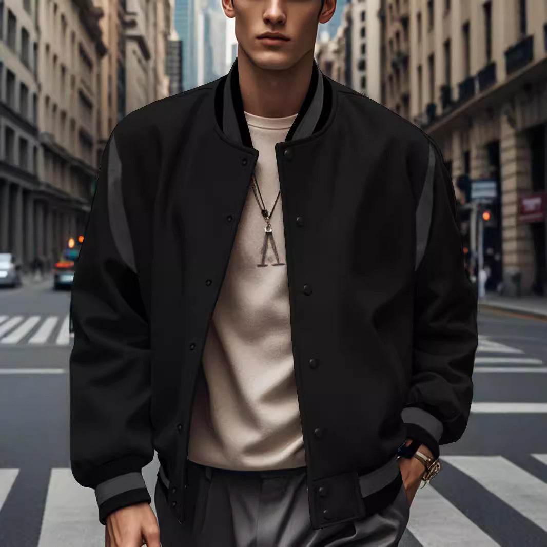 Buycenter Men’s Stitching Buckle Baseball Coat - Trendy Slim Fit Jacket - Buy Center
