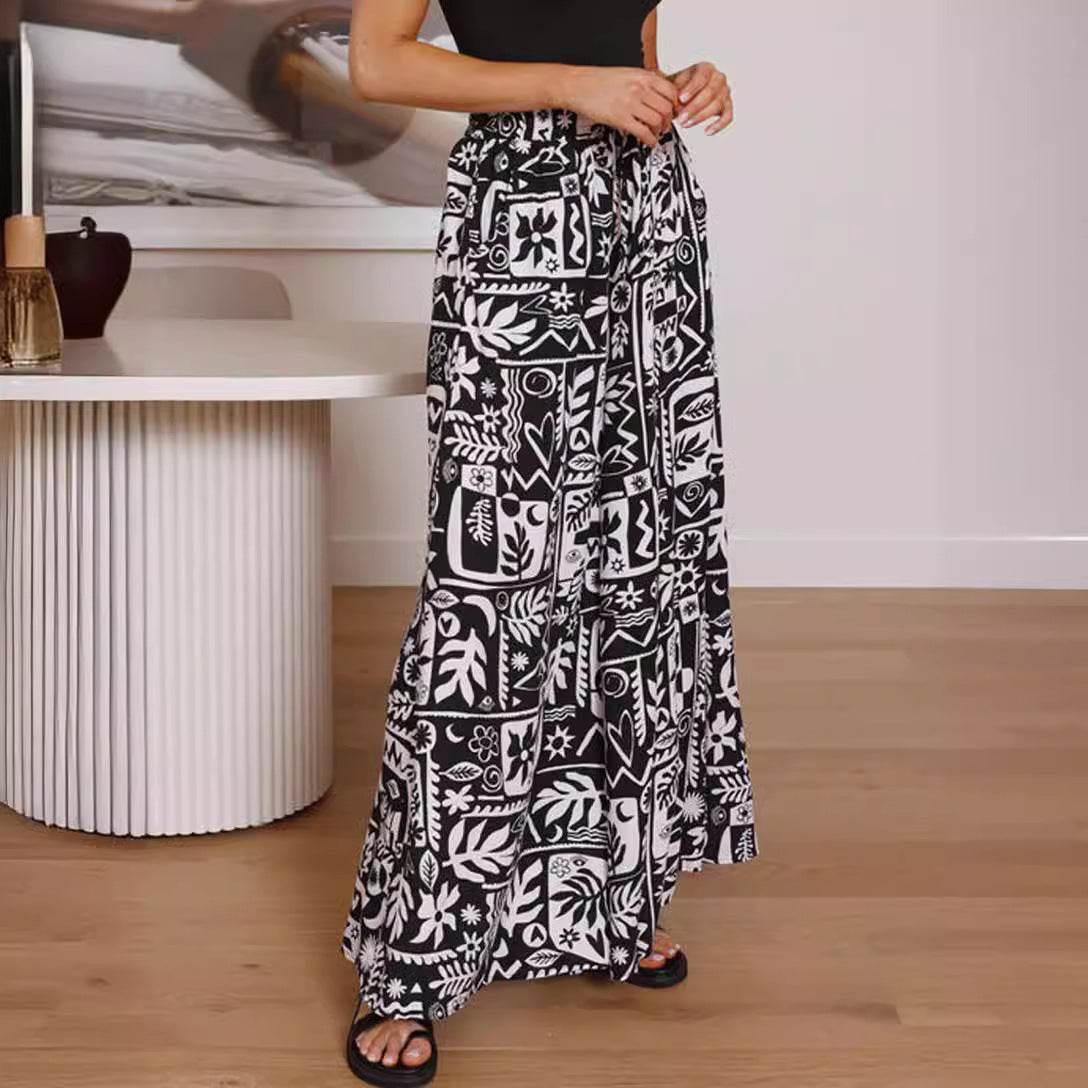 Stylish Printed Wide-leg Trousers - Comfortable Spandex Pants for All Sizes - Buy Center