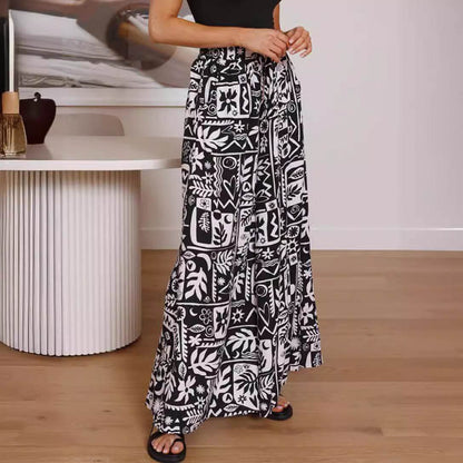 Stylish Printed Wide-leg Trousers - Comfortable Spandex Pants for All Sizes - Buy Center